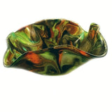 GREEN/BROWN/ORANGE FUSED GLASS BOWL/AUTUMN DREAM COLLECTION