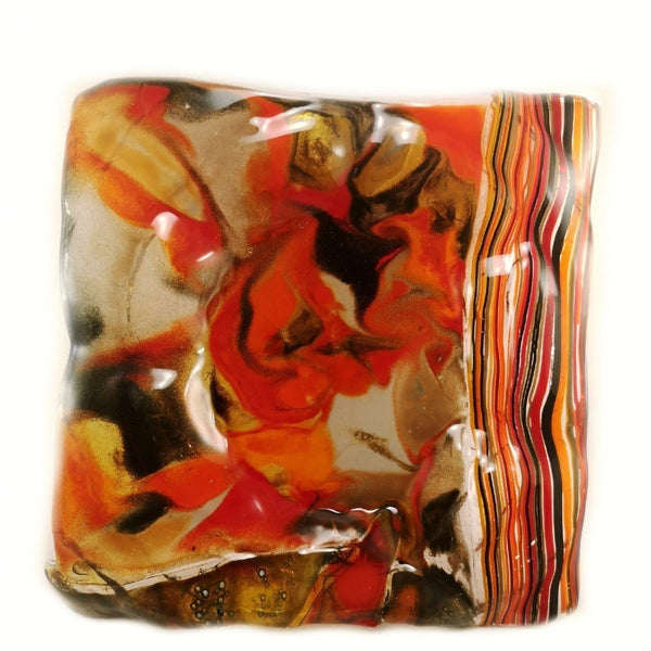 brown & red handcrafted fused glass Square Plate
