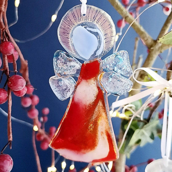 red & white fused glass angel decoration/suncatcher