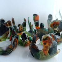 GREEN/BROWN/ORANGE FUSED GLASS CANDLEHOLDERS/AUTUMN DREAM COLLECTION