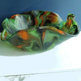 GREEN/BROWN/ORANGE FUSED GLASS BOWL/AUTUMN DREAM COLLECTION